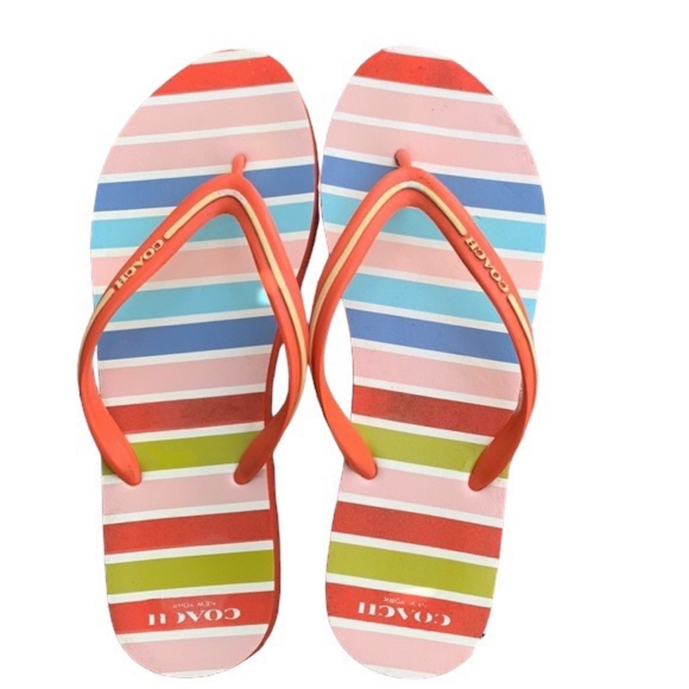 Striped Multi Color Flip Flops by Coach. Preowned. Women’s Size 8.